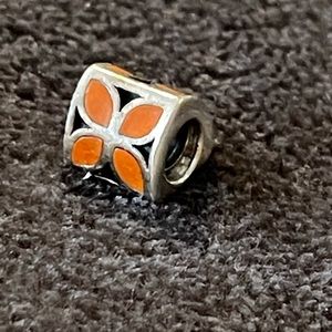Pandora silver orange enamel flower charm
